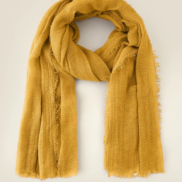 Super Soft Raw Hem Solid Gauze Scarf Shawl Head Wrap for All Seasons - Mustard - Picture 1 of 13